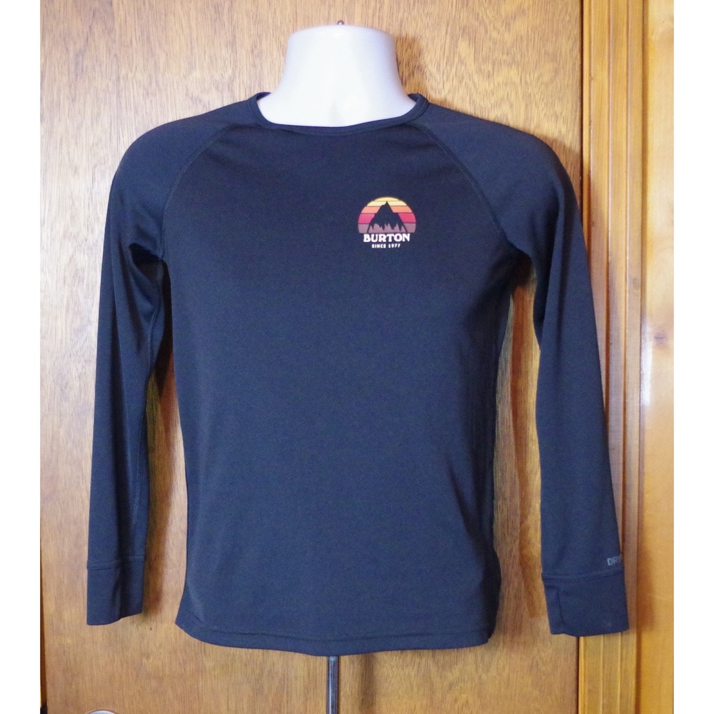 Burton Dryride Kids Large Black Long Sleeve Base Layer Shirt Mountain Graphic